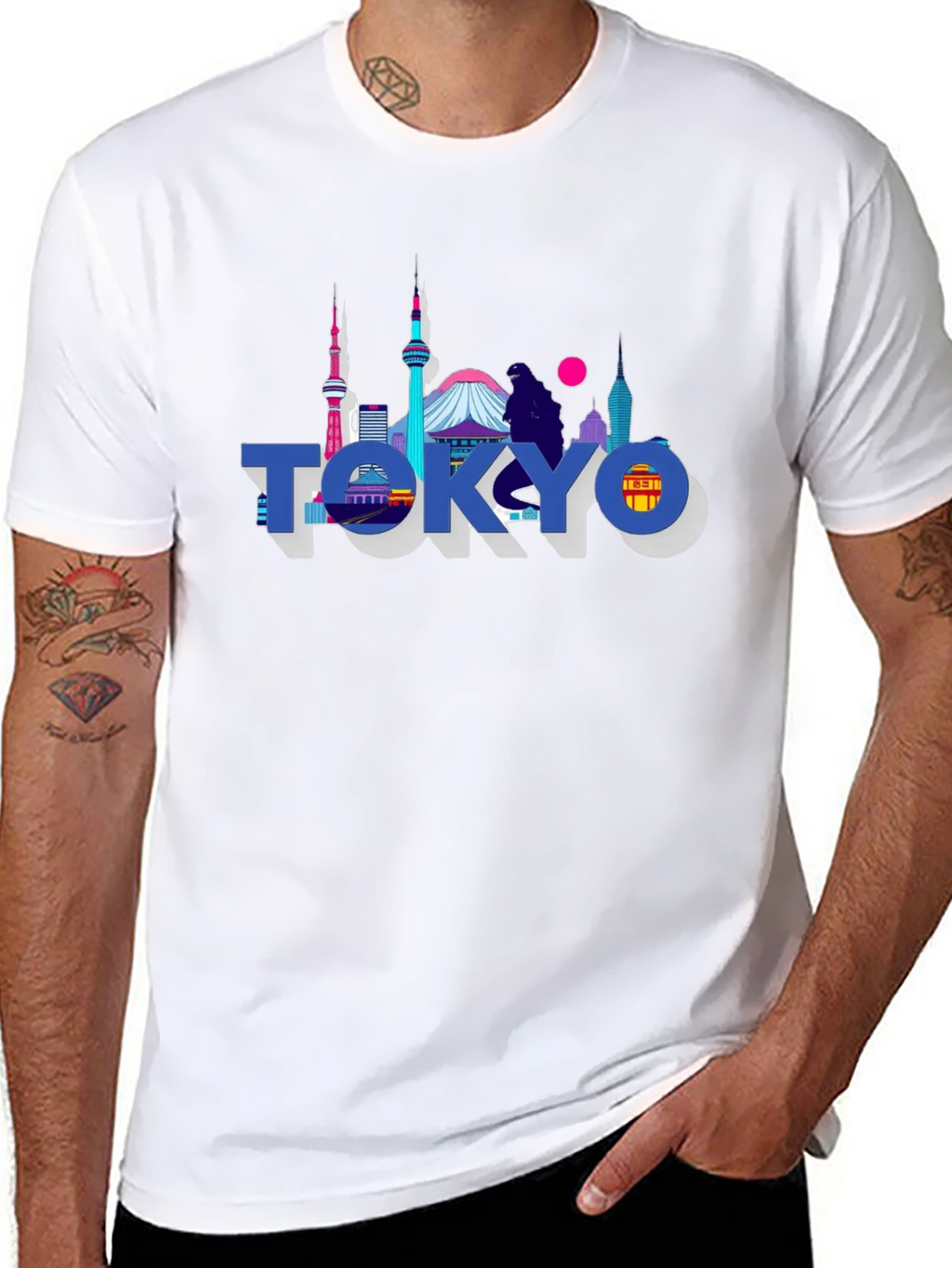 Tokyo Skyline Graphic Print Black T-Shirt