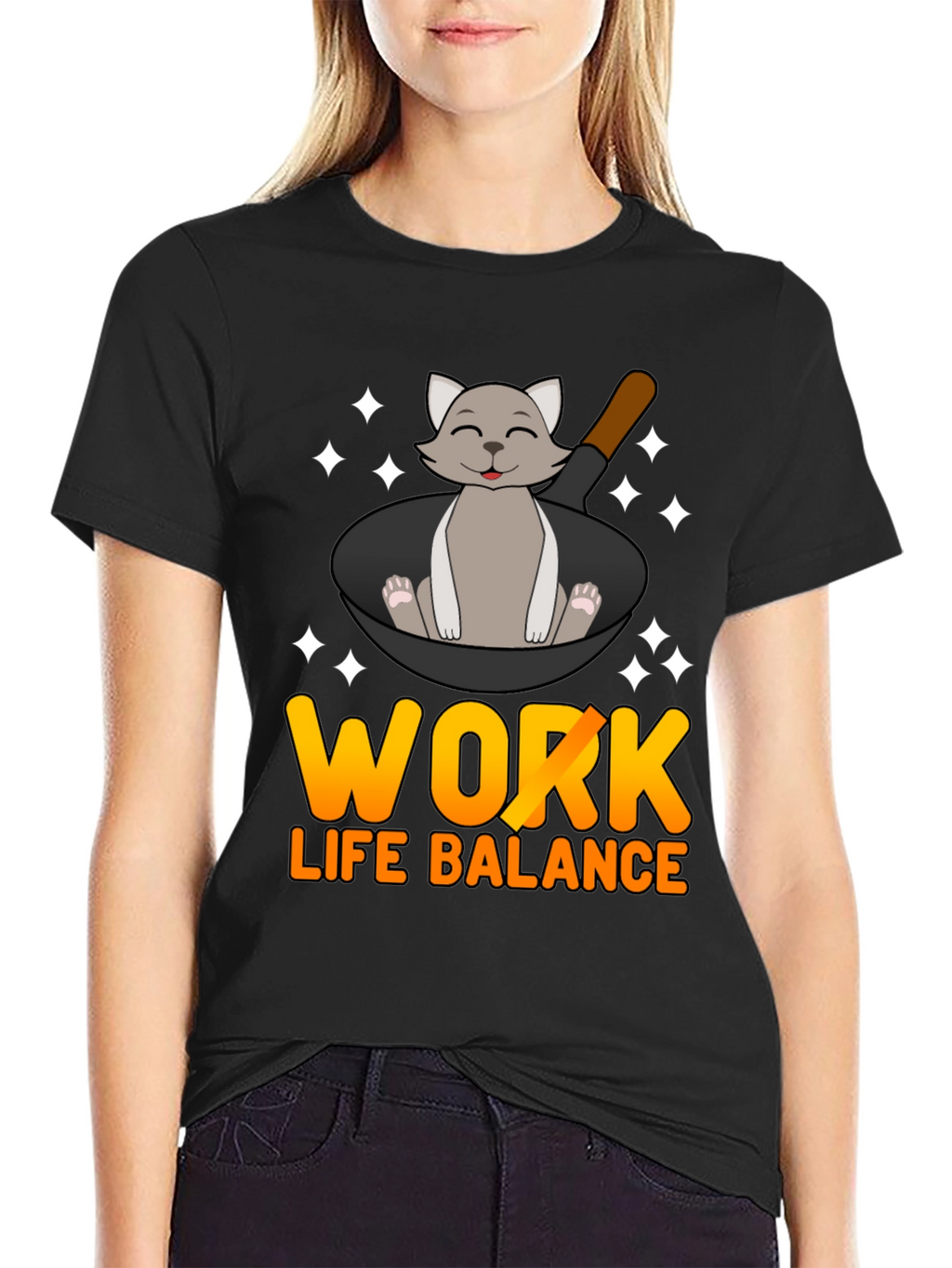 Work Life Balance Cat Pan T-Shirt