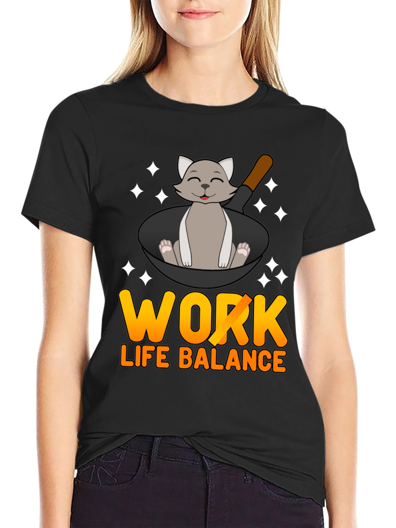 Work Life Balance Cat Pan T-Shirt