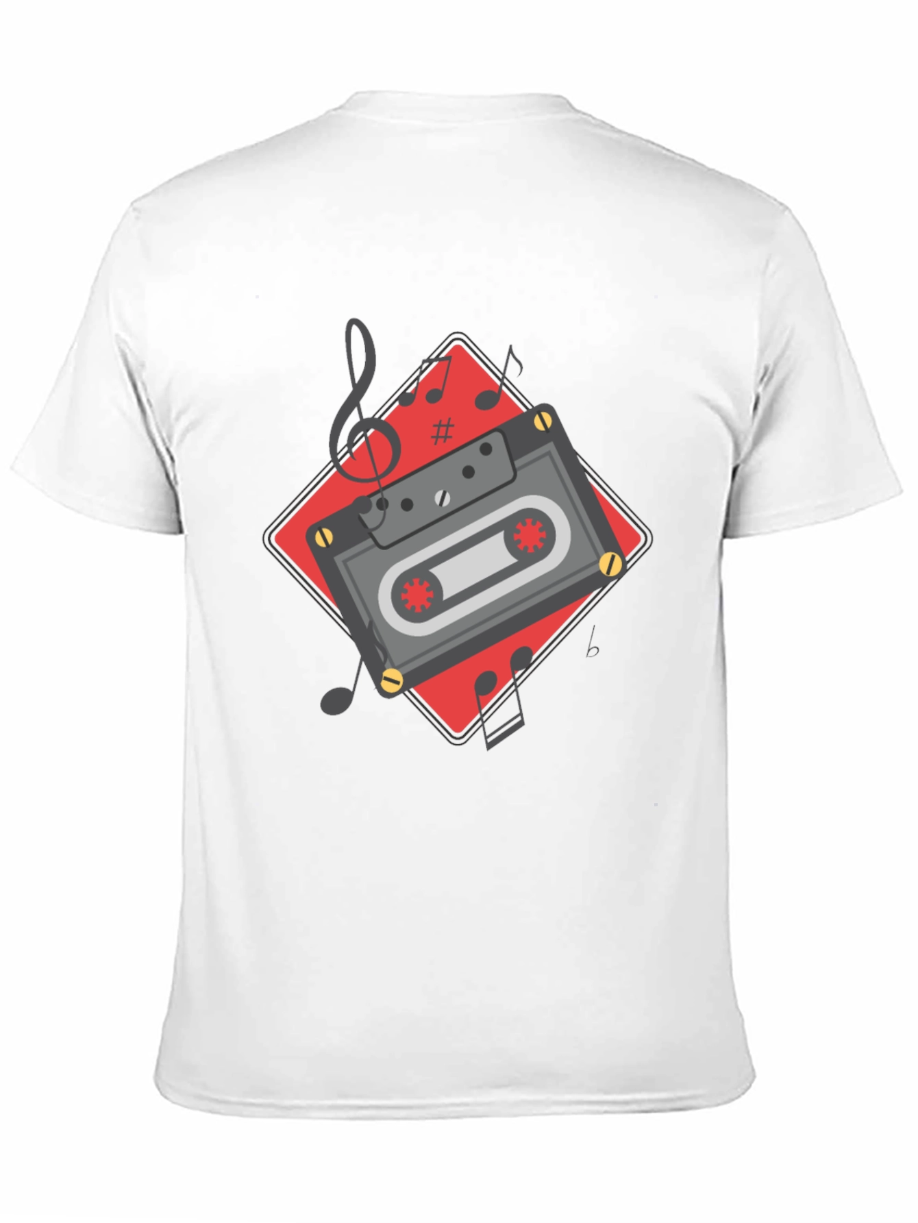 Retro Cassette Tape Music Notes Graphic Tee - Black