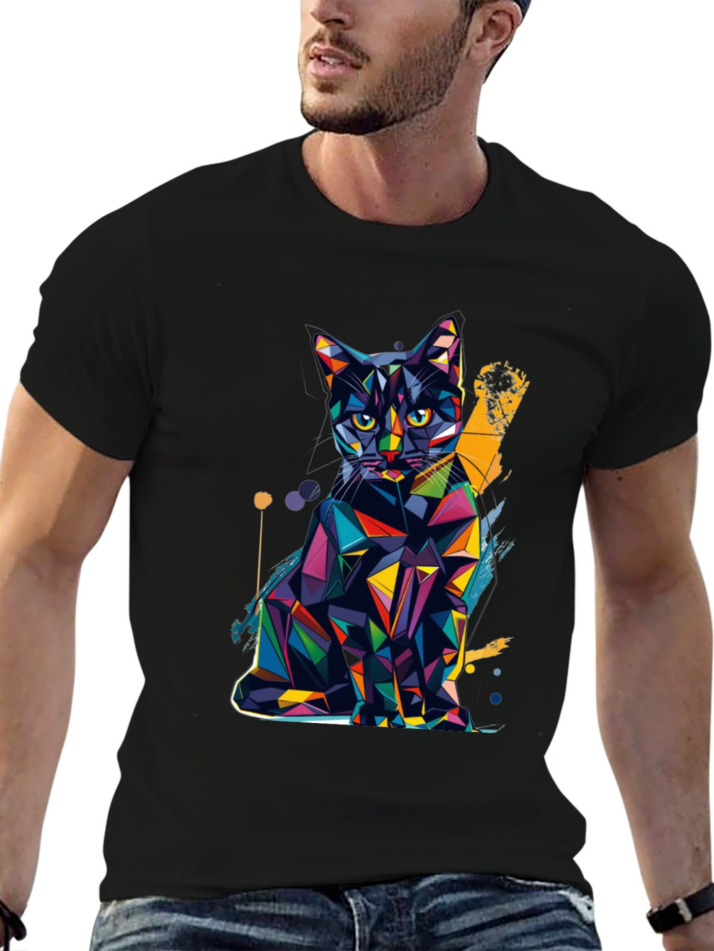 Geometric Cat T-Shirt - Modern Art Tee