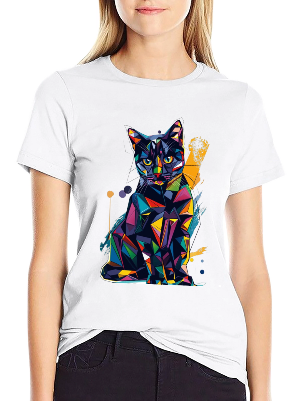 Geometric Cat T-Shirt - Modern Art Tee