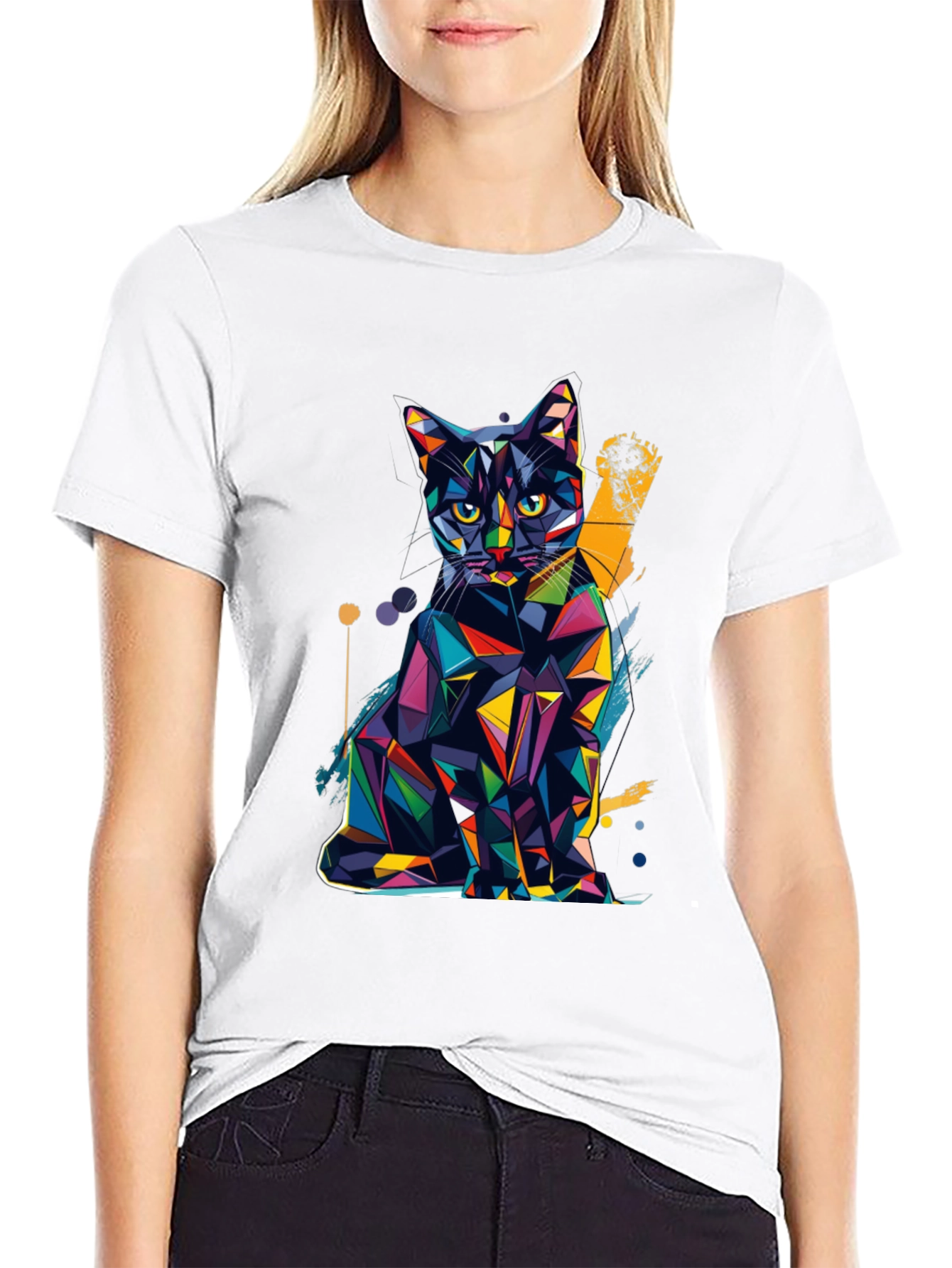 Geometric Cat T-Shirt - Modern Art Tee