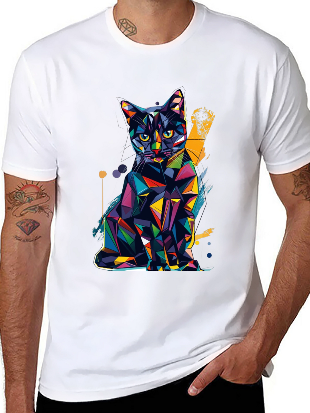 Geometric Cat T-Shirt - Modern Art Tee