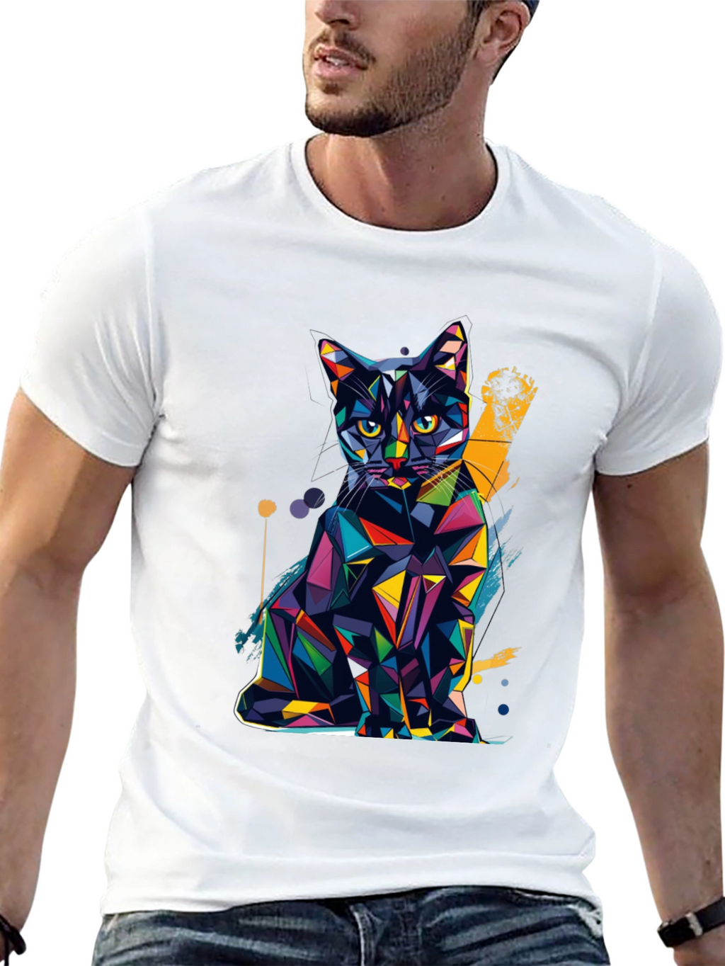 Geometric Cat T-Shirt - Modern Art Tee