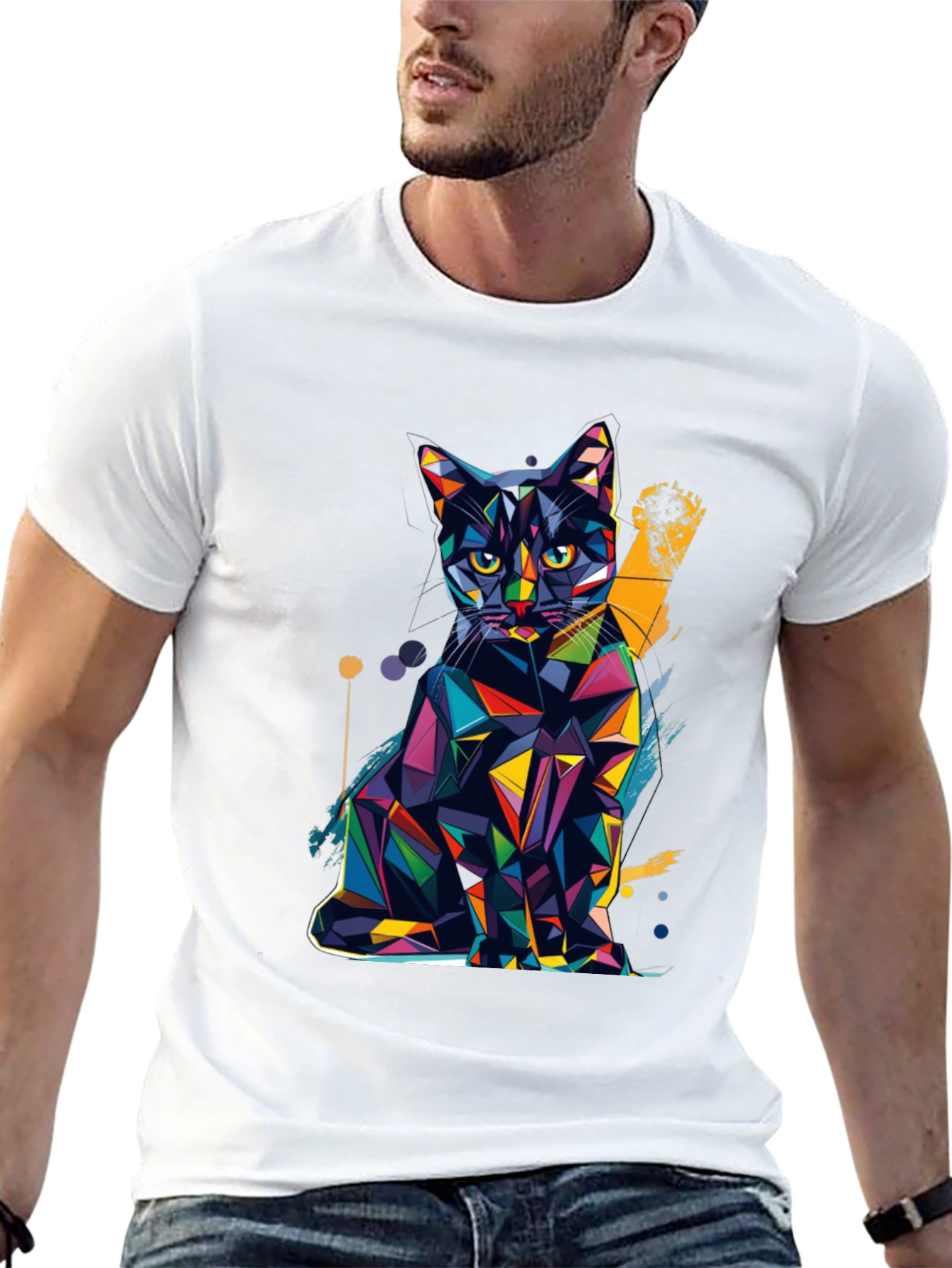 Geometric Cat T-Shirt - Modern Art Tee