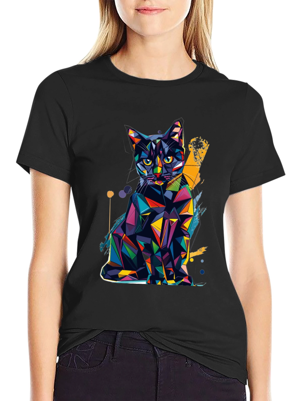 Geometric Cat T-Shirt - Modern Art Tee
