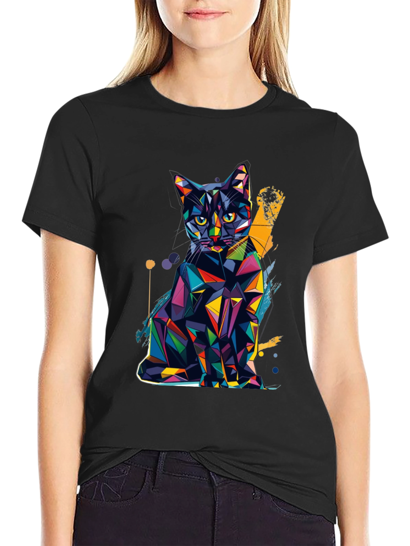 Geometric Cat T-Shirt - Modern Art Tee