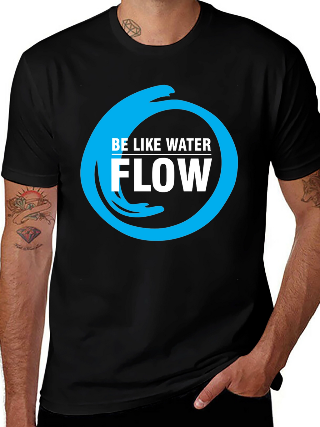 Be Like Water Flow Graphic T-Shirt - Black