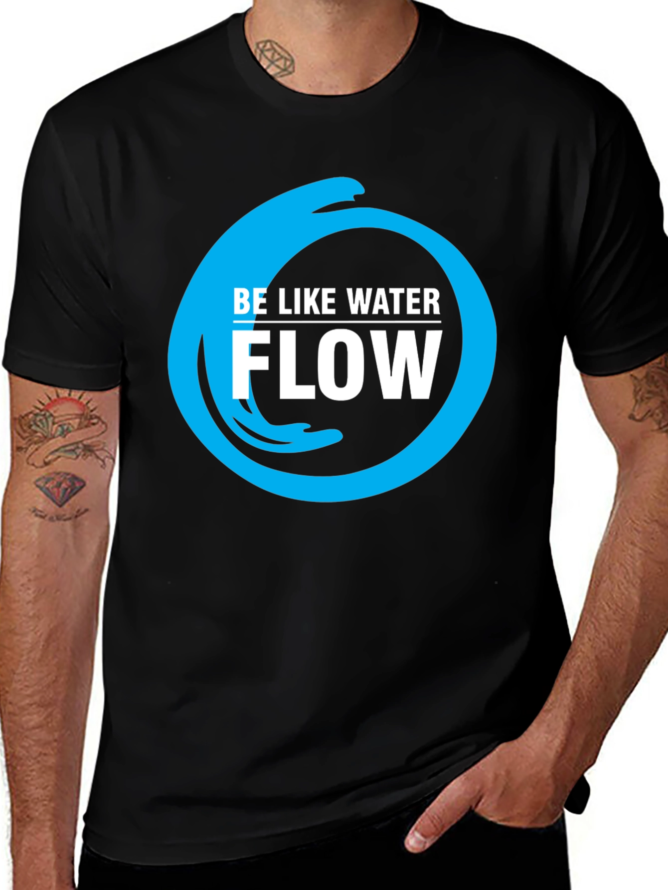 Be Like Water Flow Graphic T-Shirt - Black