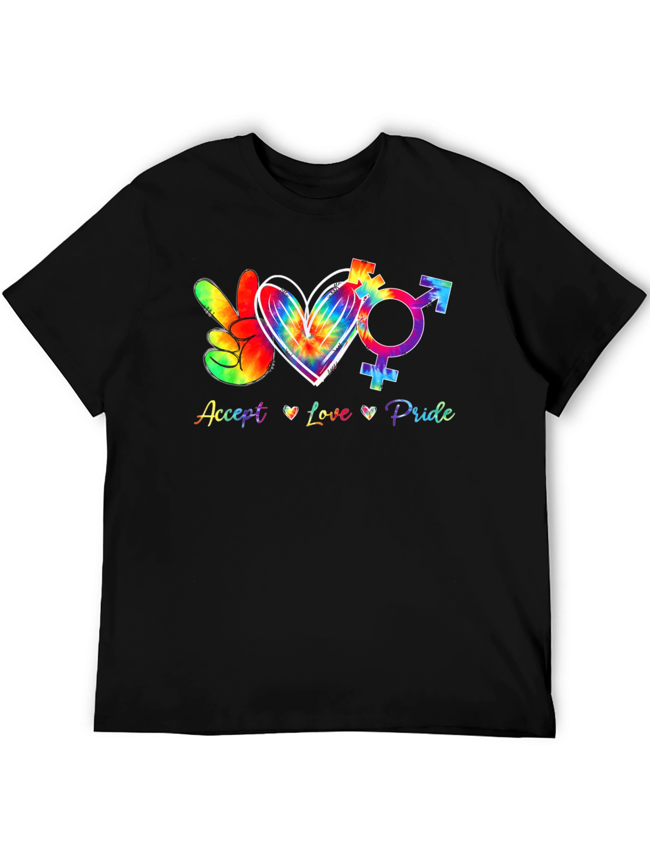 Accept Love Pride T-Shirt LGBTQ Tie Dye Peace Heart Symbol