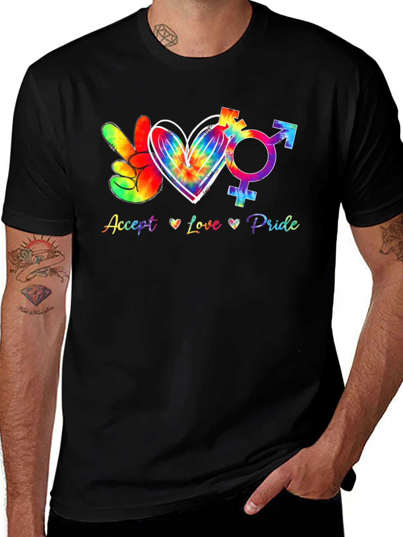 Accept Love Pride T-Shirt LGBTQ Tie Dye Peace Heart Symbol