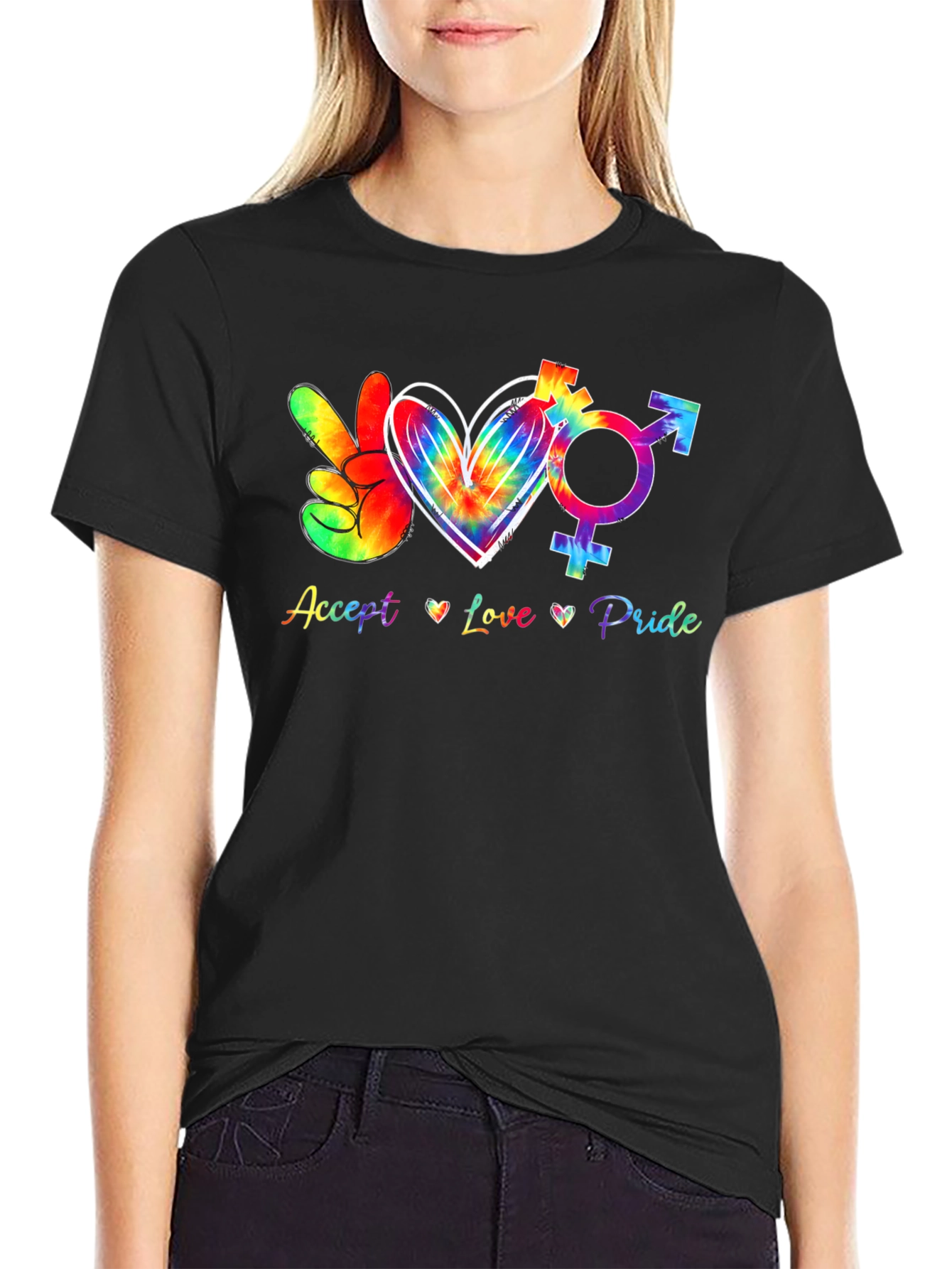 Accept Love Pride T-Shirt LGBTQ Tie Dye Peace Heart Symbol