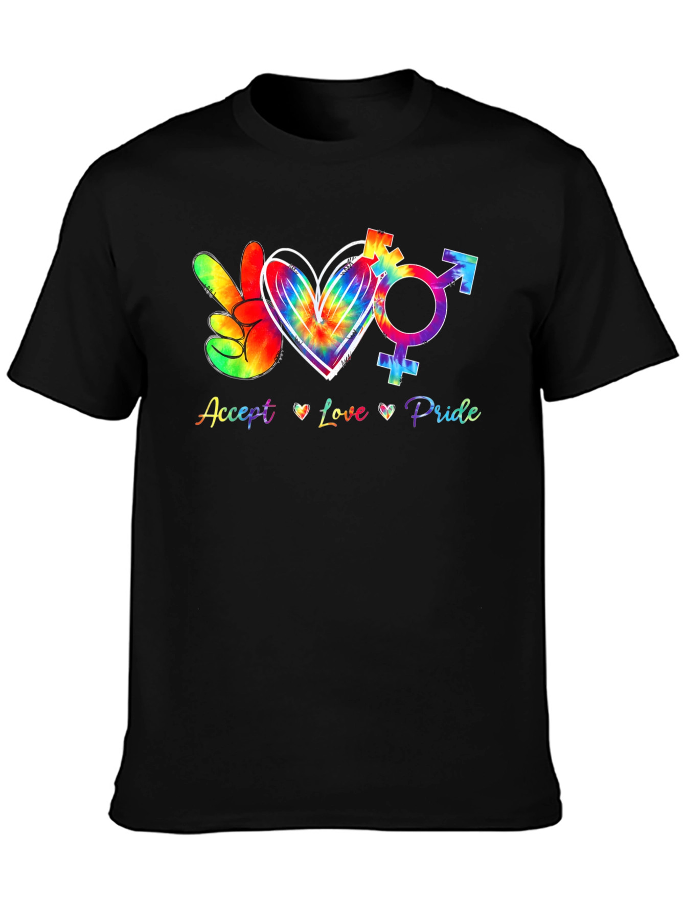 Accept Love Pride T-Shirt LGBTQ Tie Dye Peace Heart Symbol