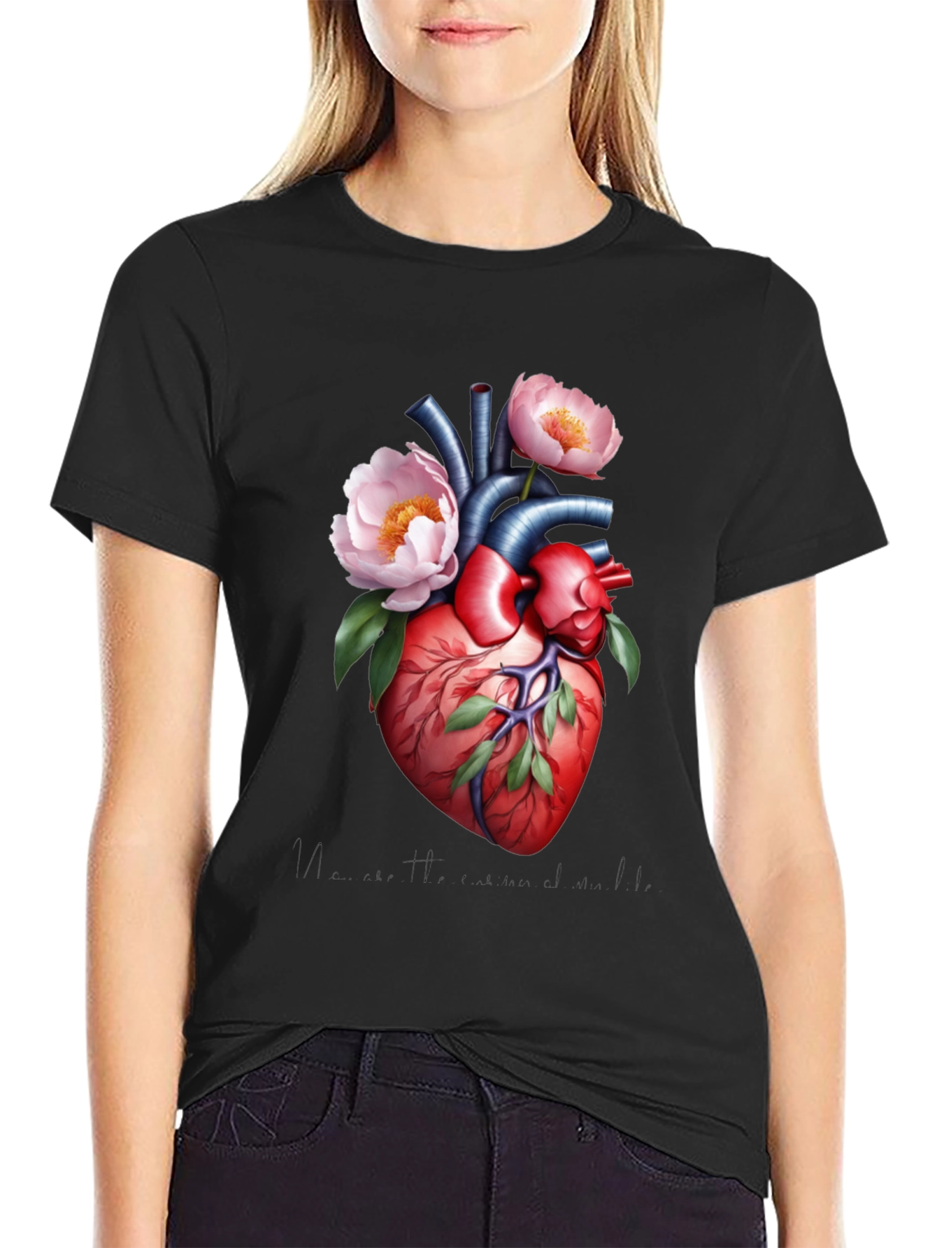 Floral Heart Graphic Tee - Unique Anatomical Design