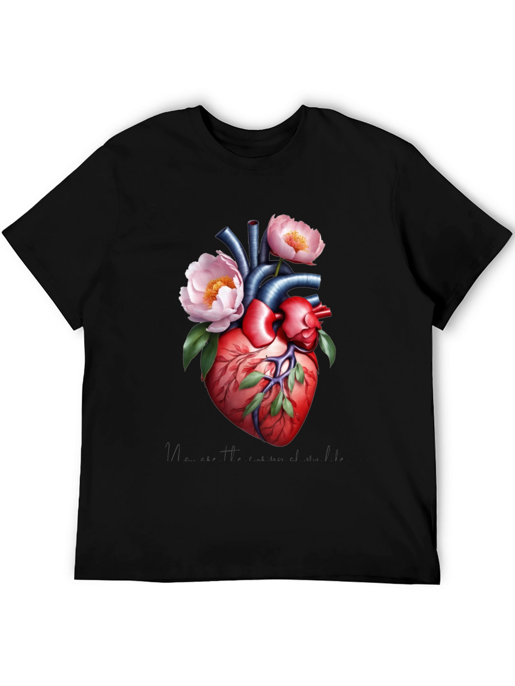 Floral Heart Graphic Tee - Unique Anatomical Design