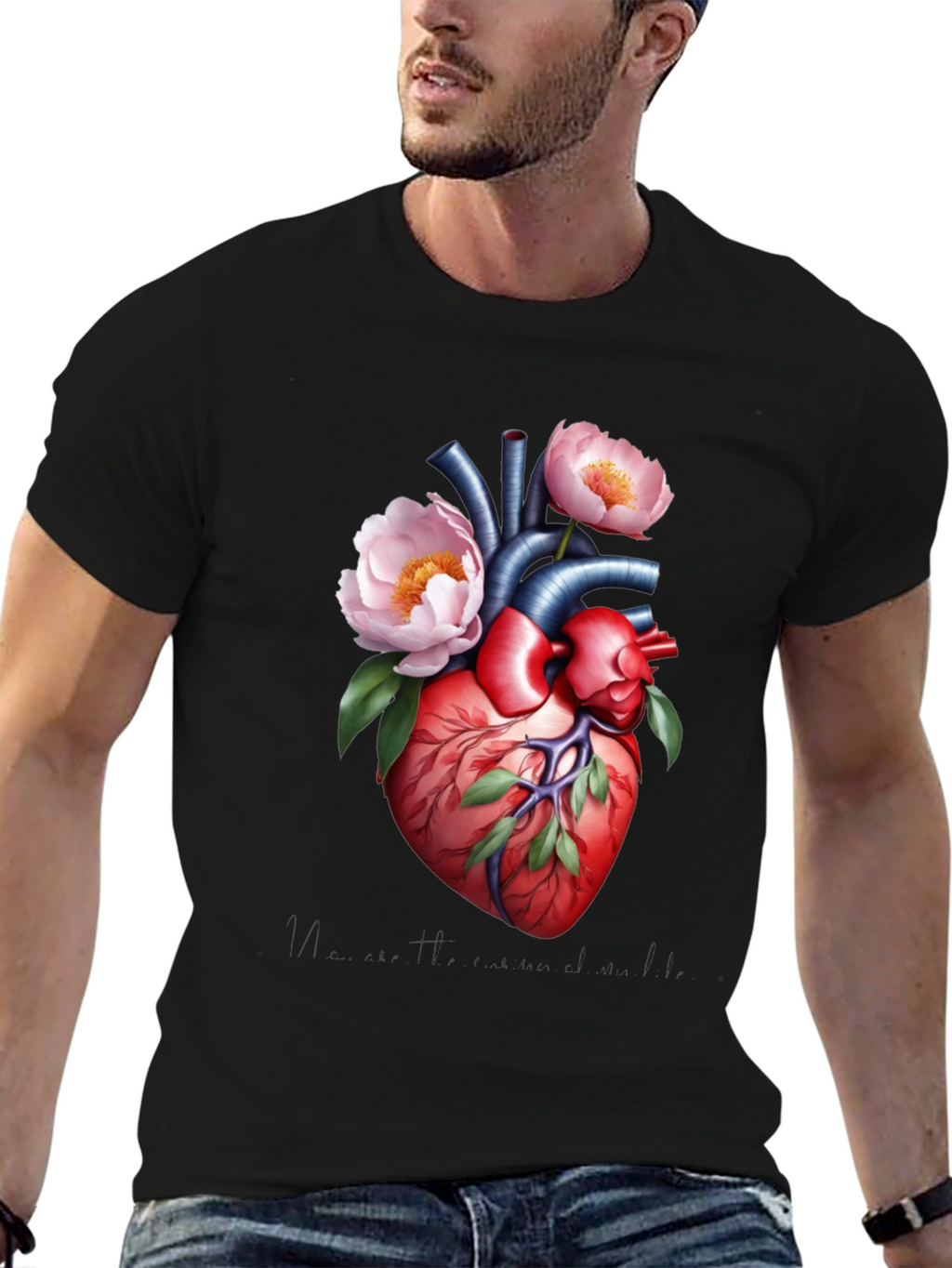 Floral Heart Graphic Tee - Unique Anatomical Design