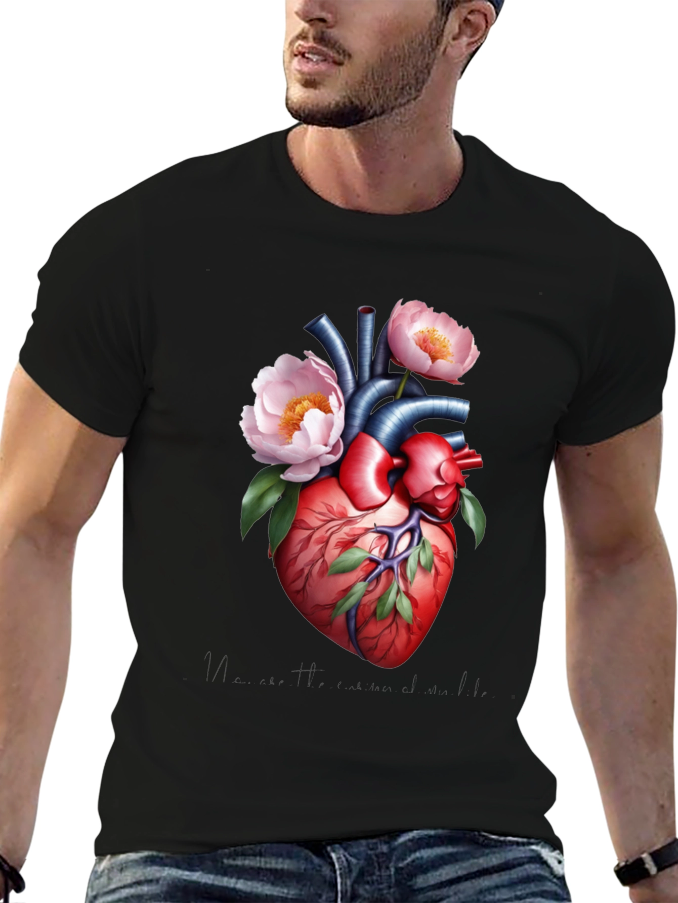 Floral Heart Graphic Tee - Unique Anatomical Design