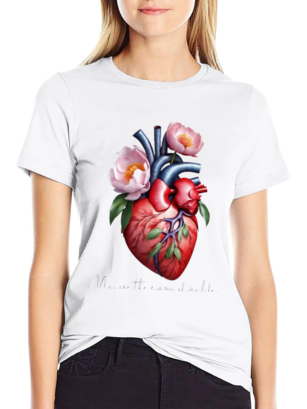 Floral Heart Graphic Tee - Unique Anatomical Design