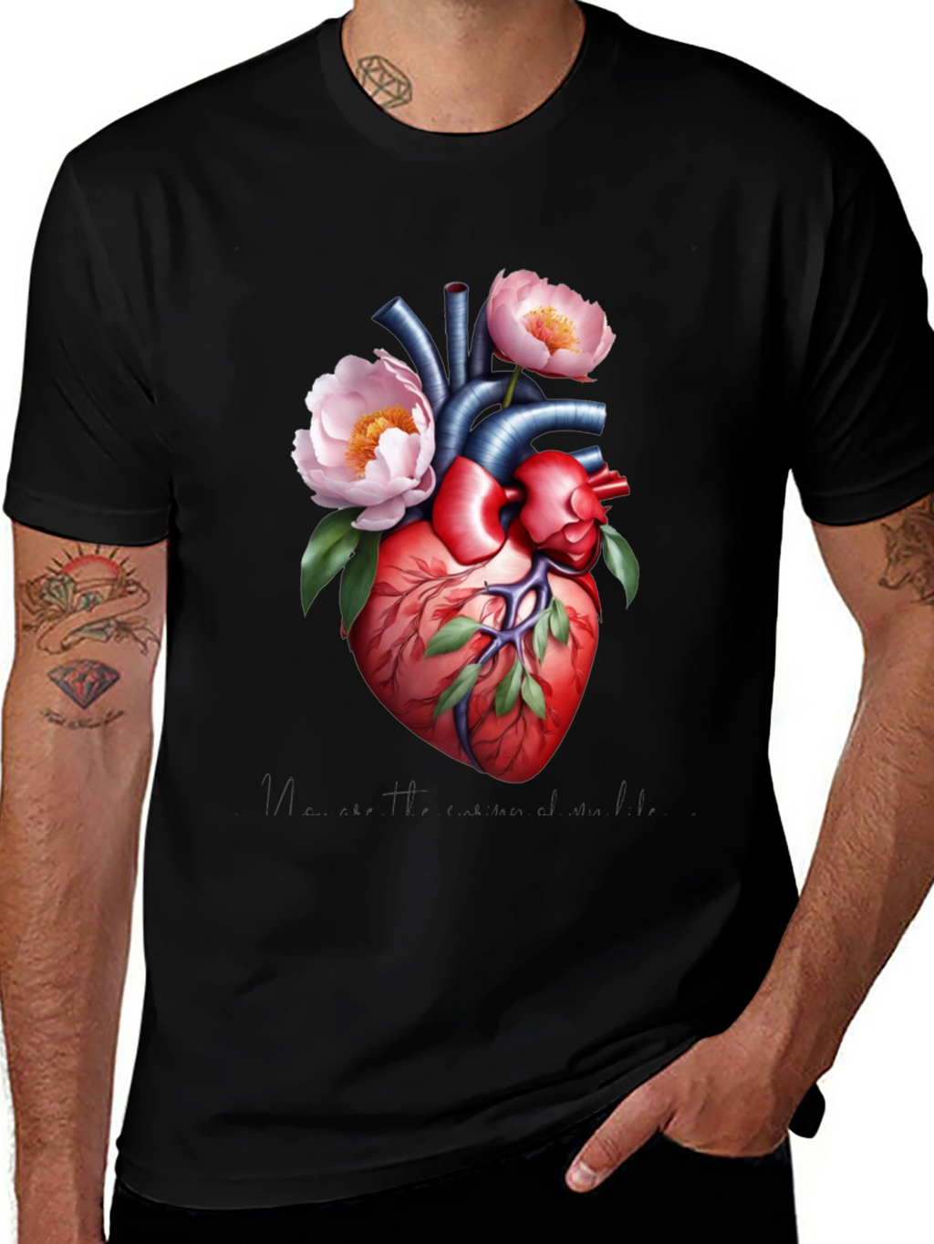 Floral Heart Graphic Tee - Unique Anatomical Design