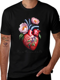 Floral Heart Graphic Tee - Unique Anatomical Design
