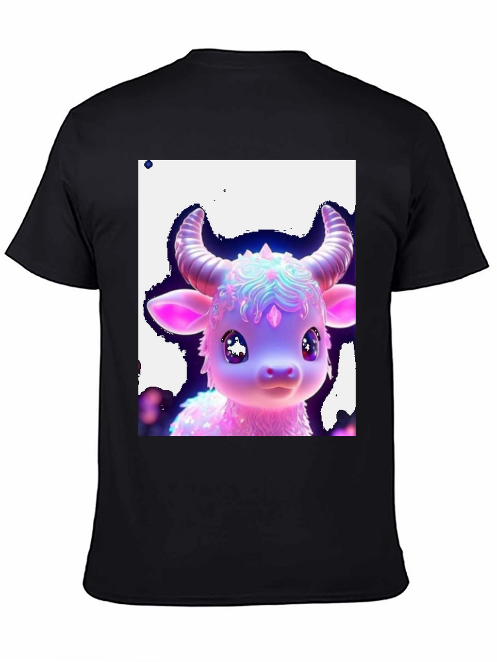 Cute Neon Cow Graphic Tee - Black Cotton Shirt