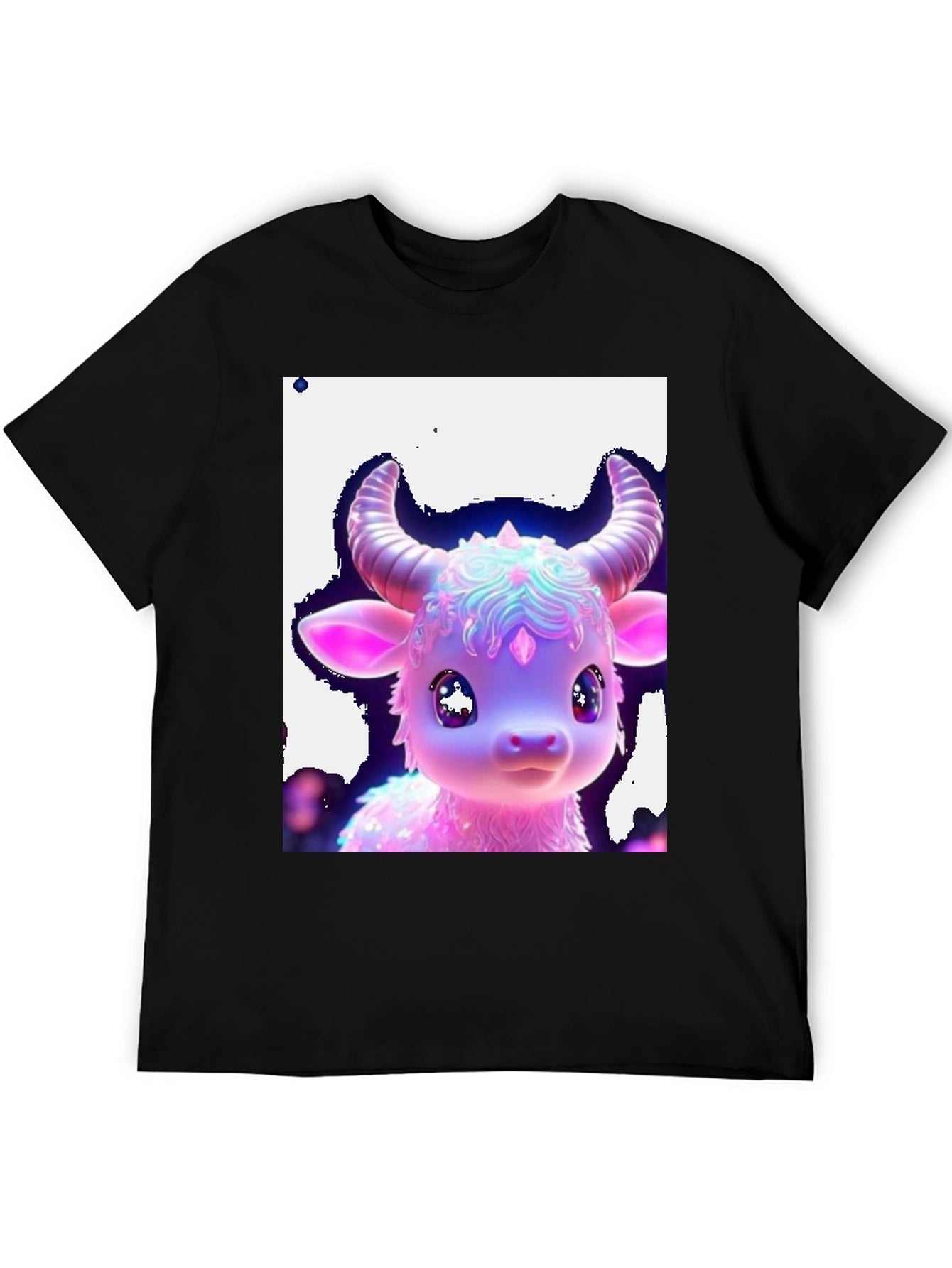 Cute Neon Cow Graphic Tee - Black Cotton Shirt