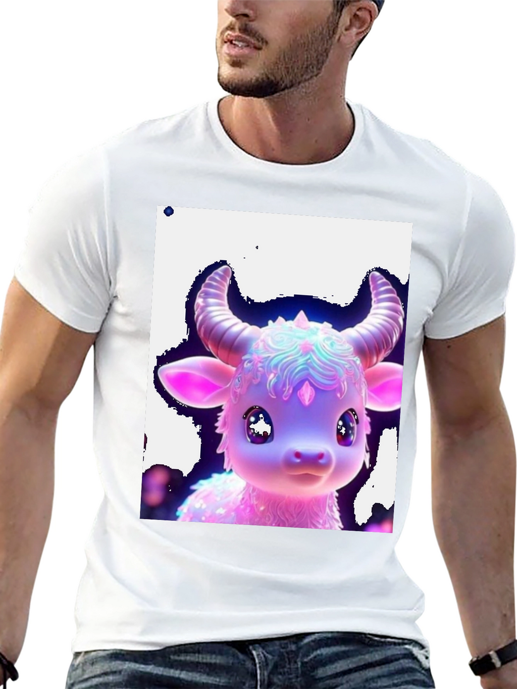 Cute Neon Cow Graphic Tee - Black Cotton Shirt