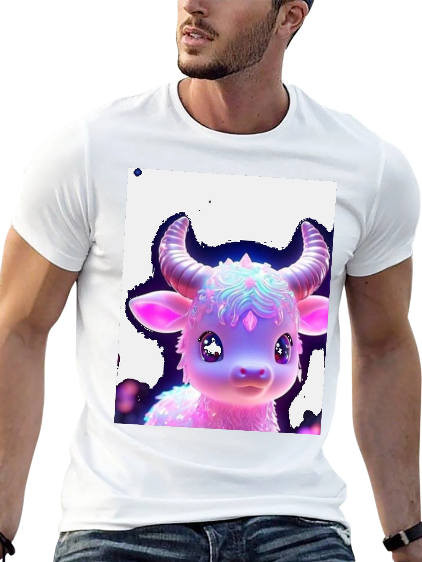 Cute Neon Cow Graphic Tee - Black Cotton Shirt