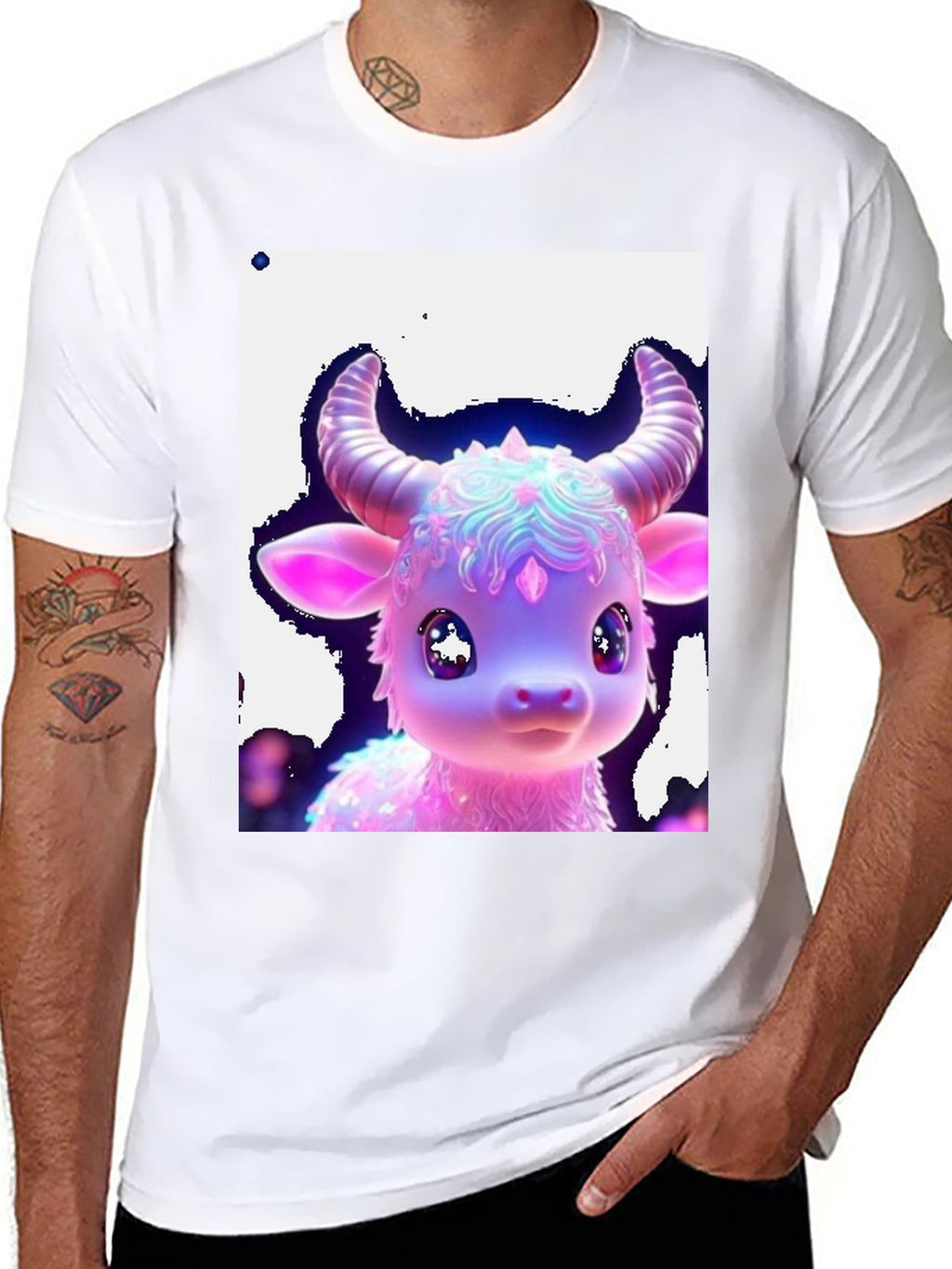 Cute Neon Cow Graphic Tee - Black Cotton Shirt