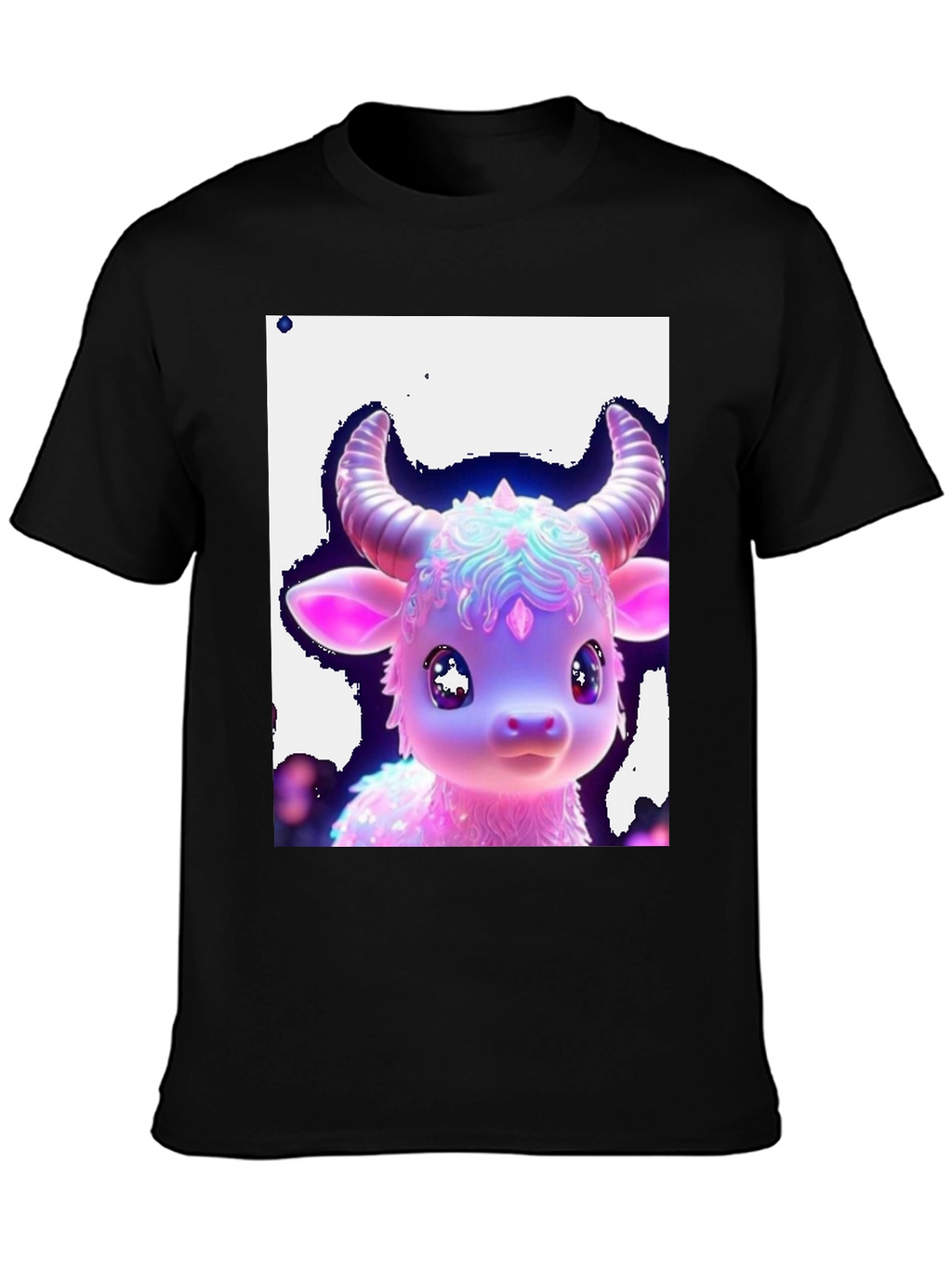 Cute Neon Cow Graphic Tee - Black Cotton Shirt