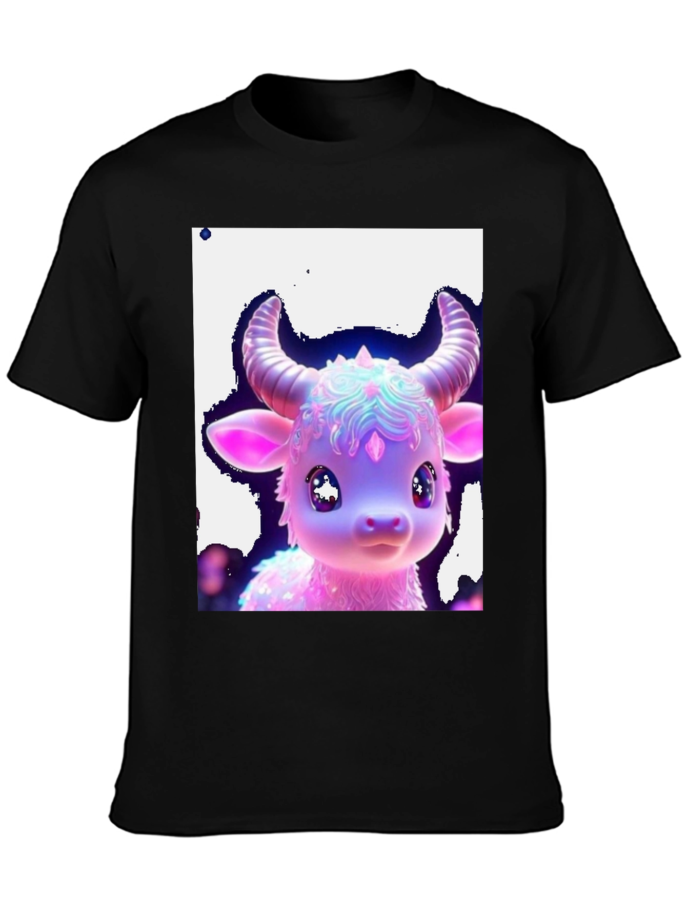 Cute Neon Cow Graphic Tee - Black Cotton Shirt