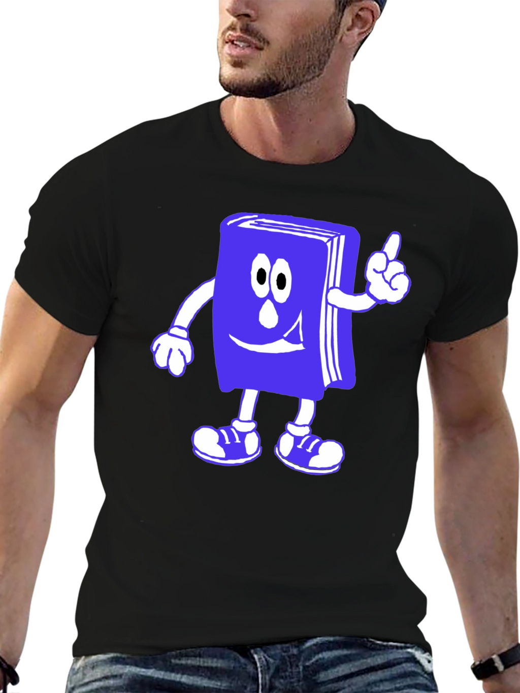Cartoon Book T-Shirt - Black Cotton Novelty Tee