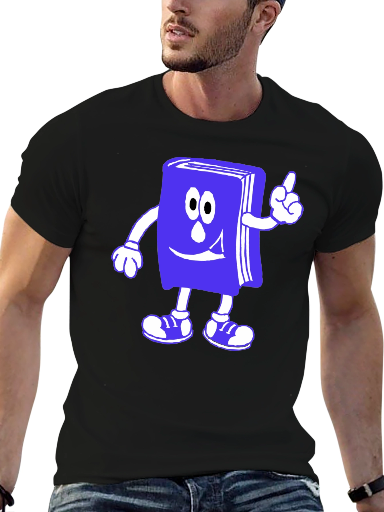 Cartoon Book T-Shirt - Black Cotton Novelty Tee