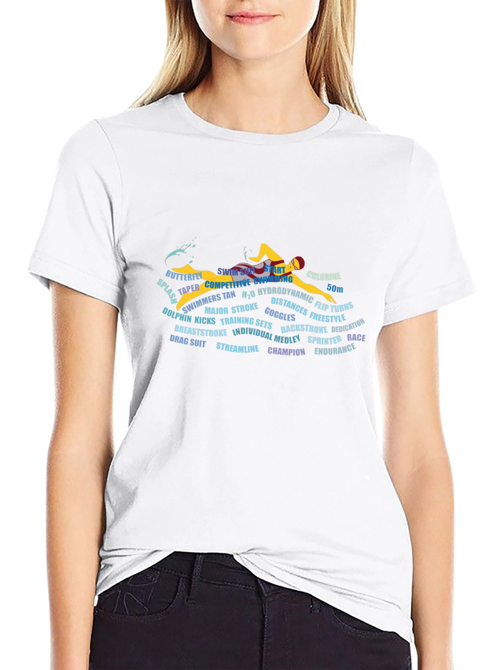 Swimming Word Art Black Graphic T-Shirt