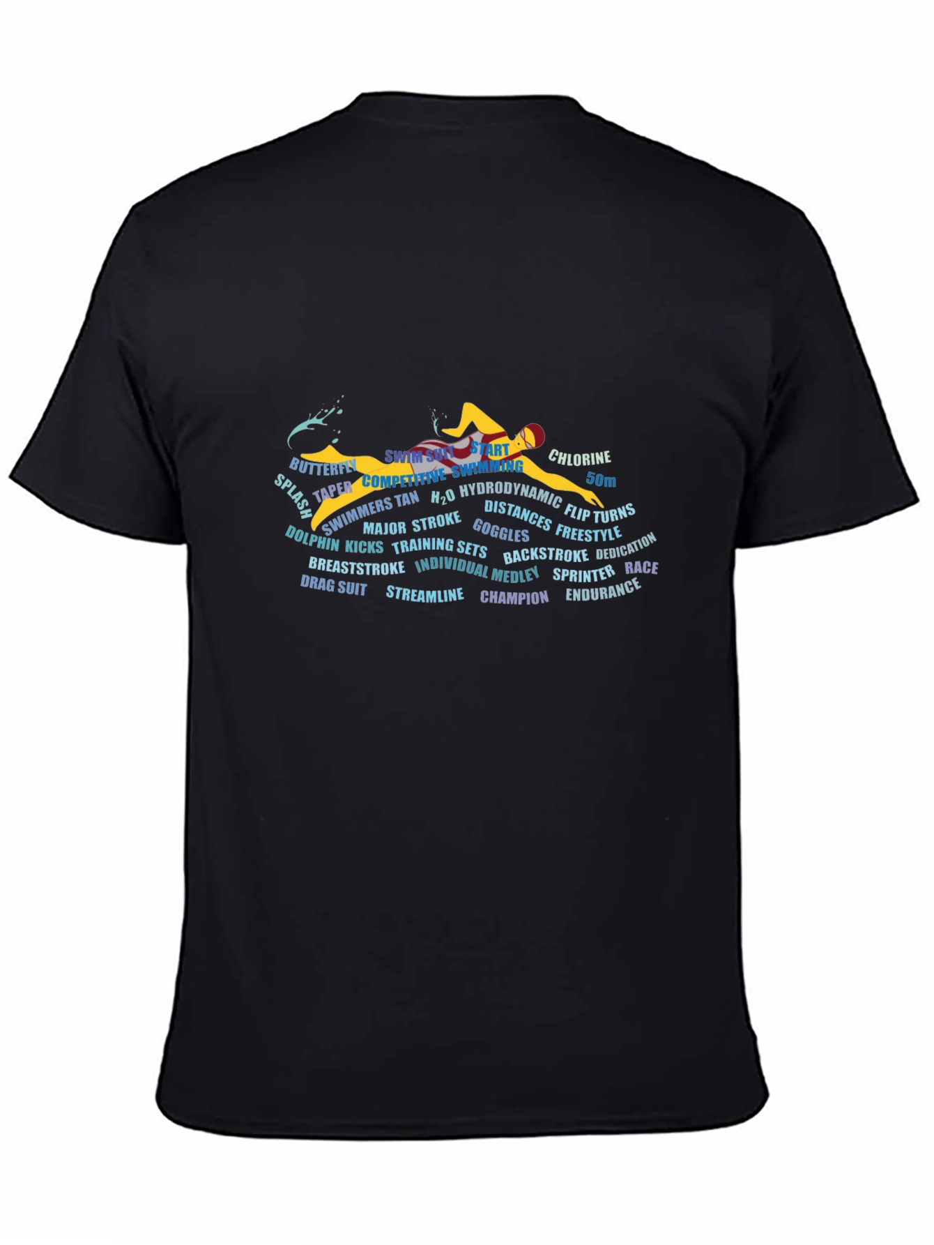 Swimming Word Art Black Graphic T-Shirt