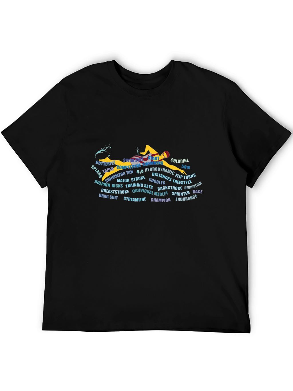 Swimming Word Art Black Graphic T-Shirt