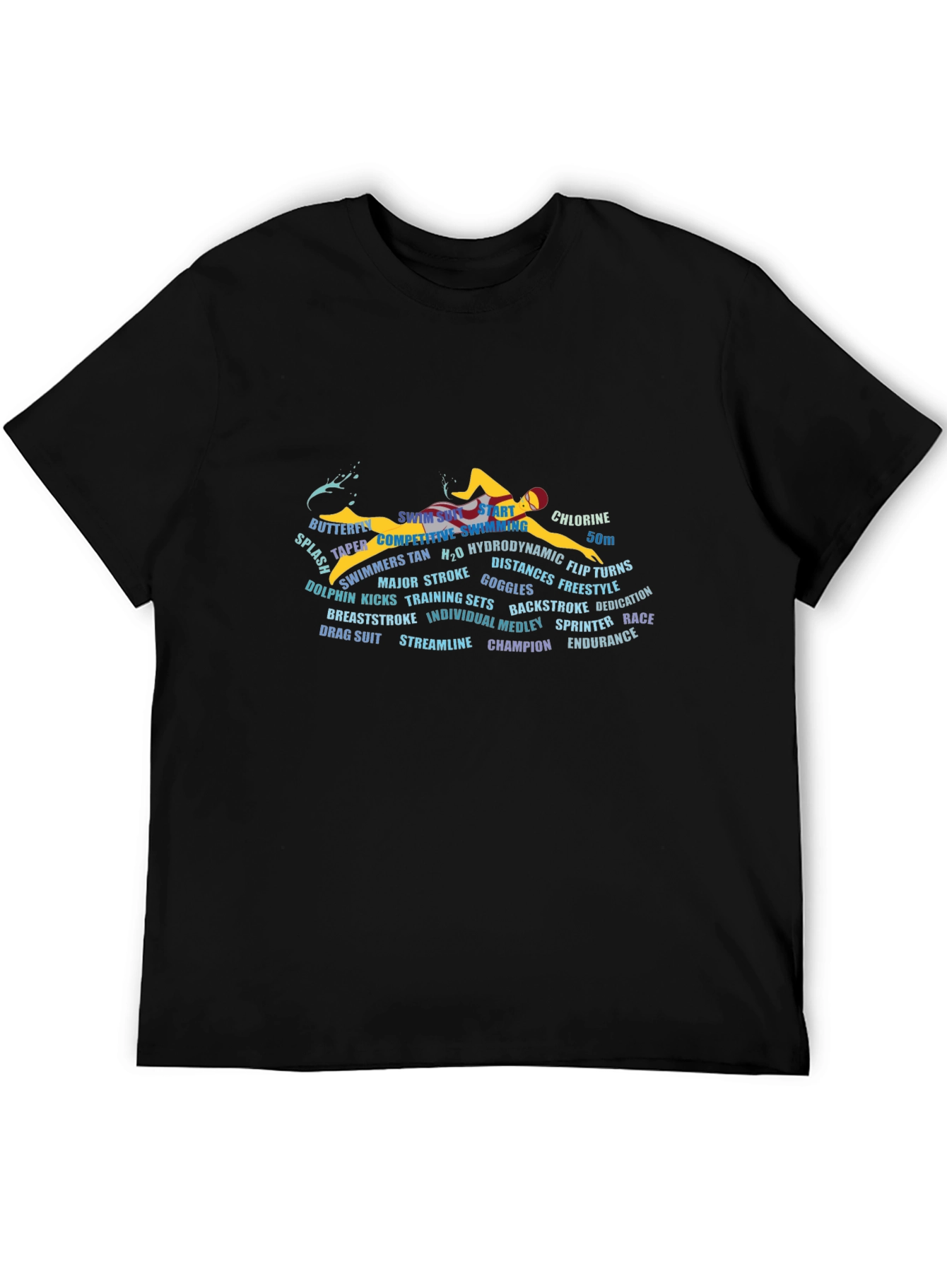 Swimming Word Art Black Graphic T-Shirt