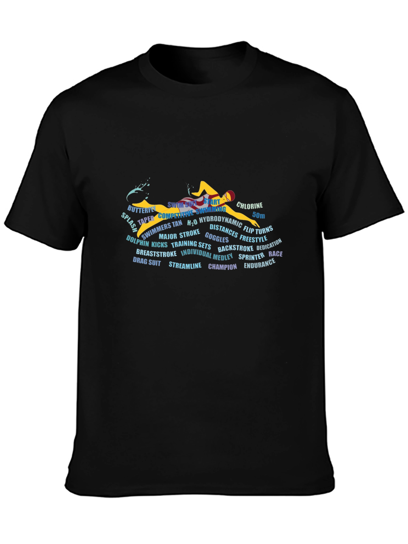 Swimming Word Art Black Graphic T-Shirt