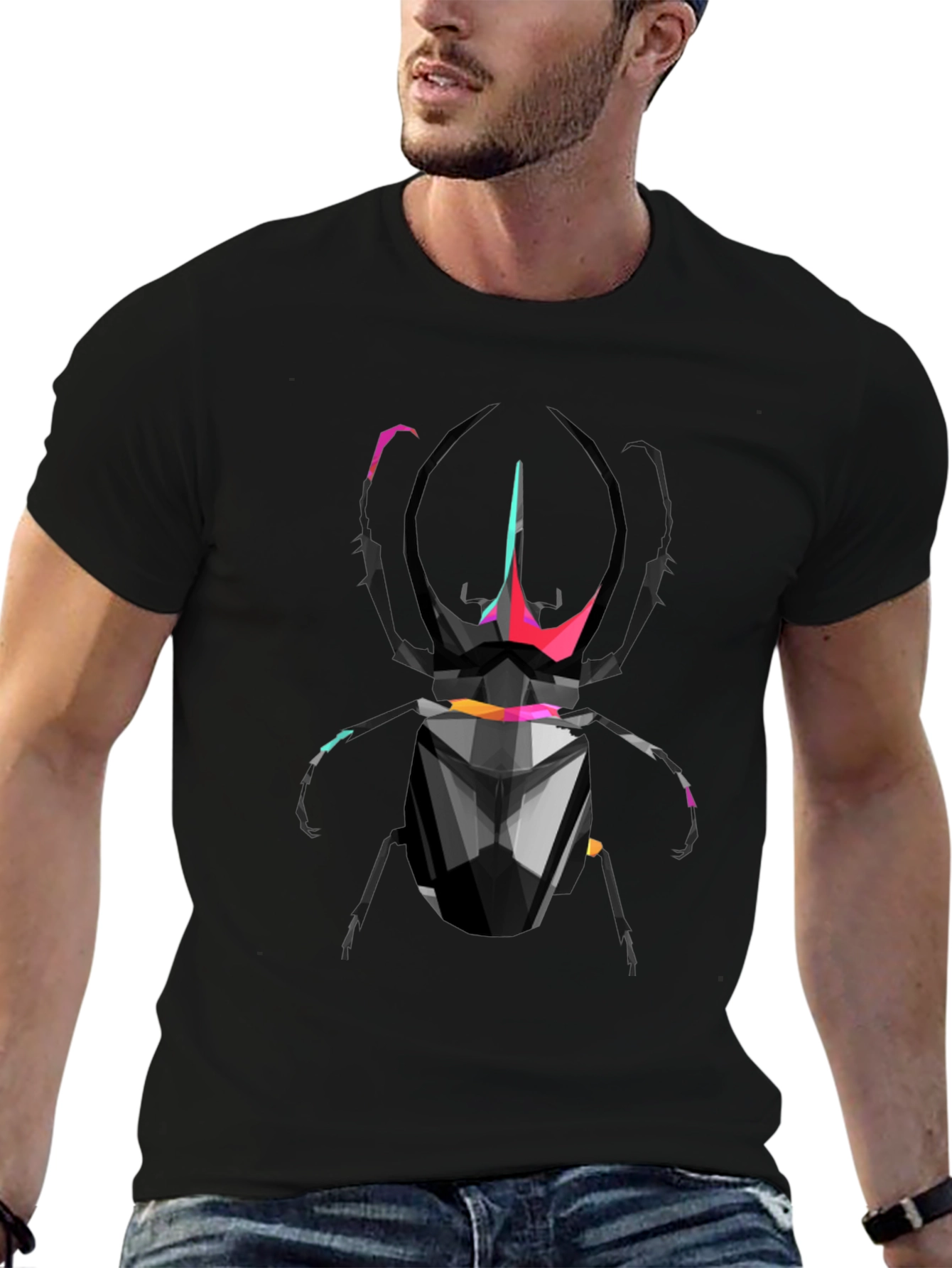 Geometric Scarab Beetle Graphic T-Shirt - Black