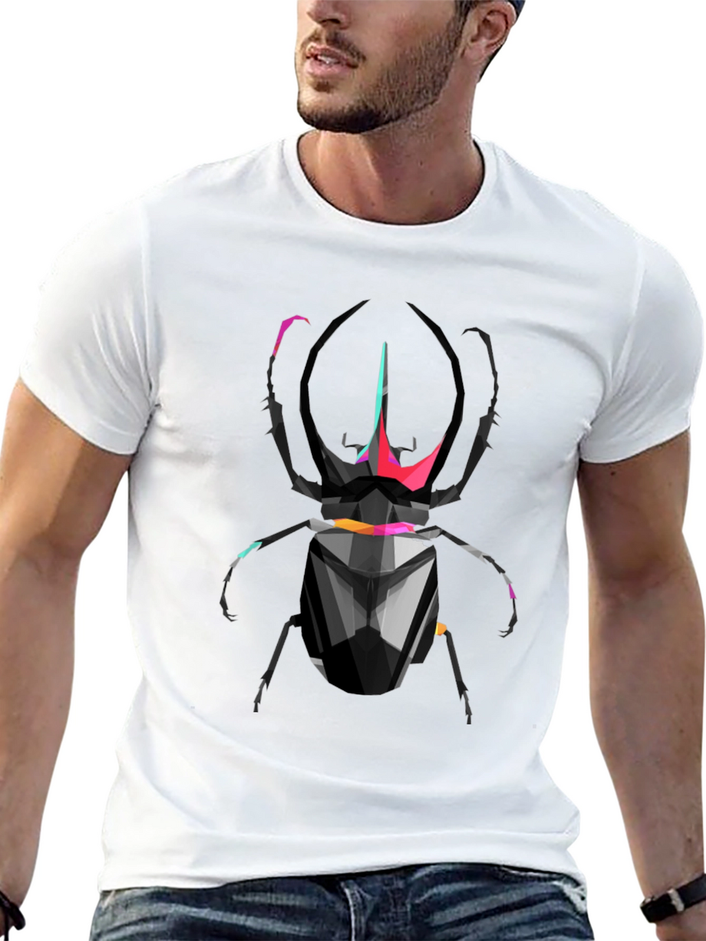 Geometric Scarab Beetle Graphic T-Shirt - Black