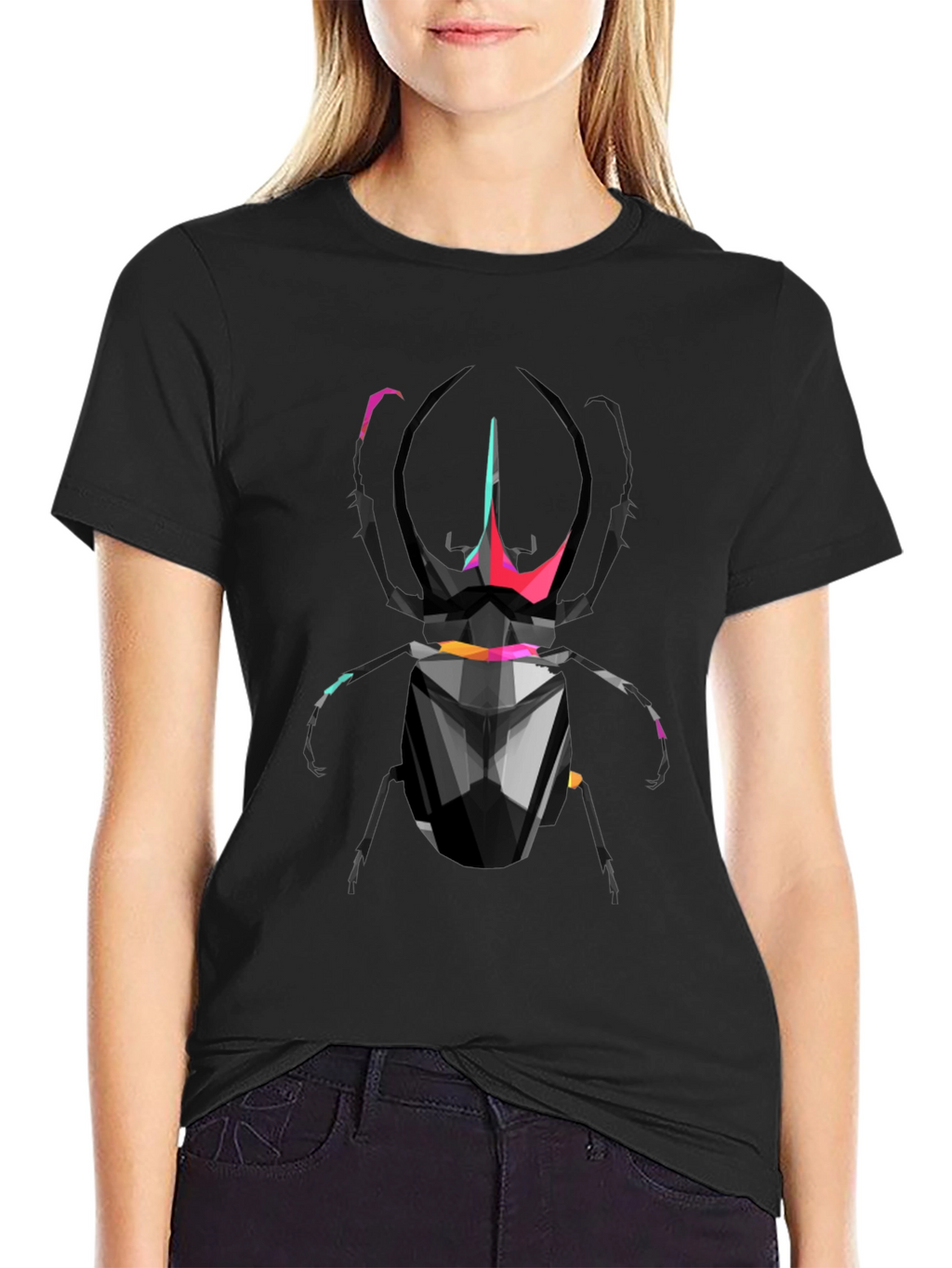 Geometric Scarab Beetle Graphic T-Shirt - Black