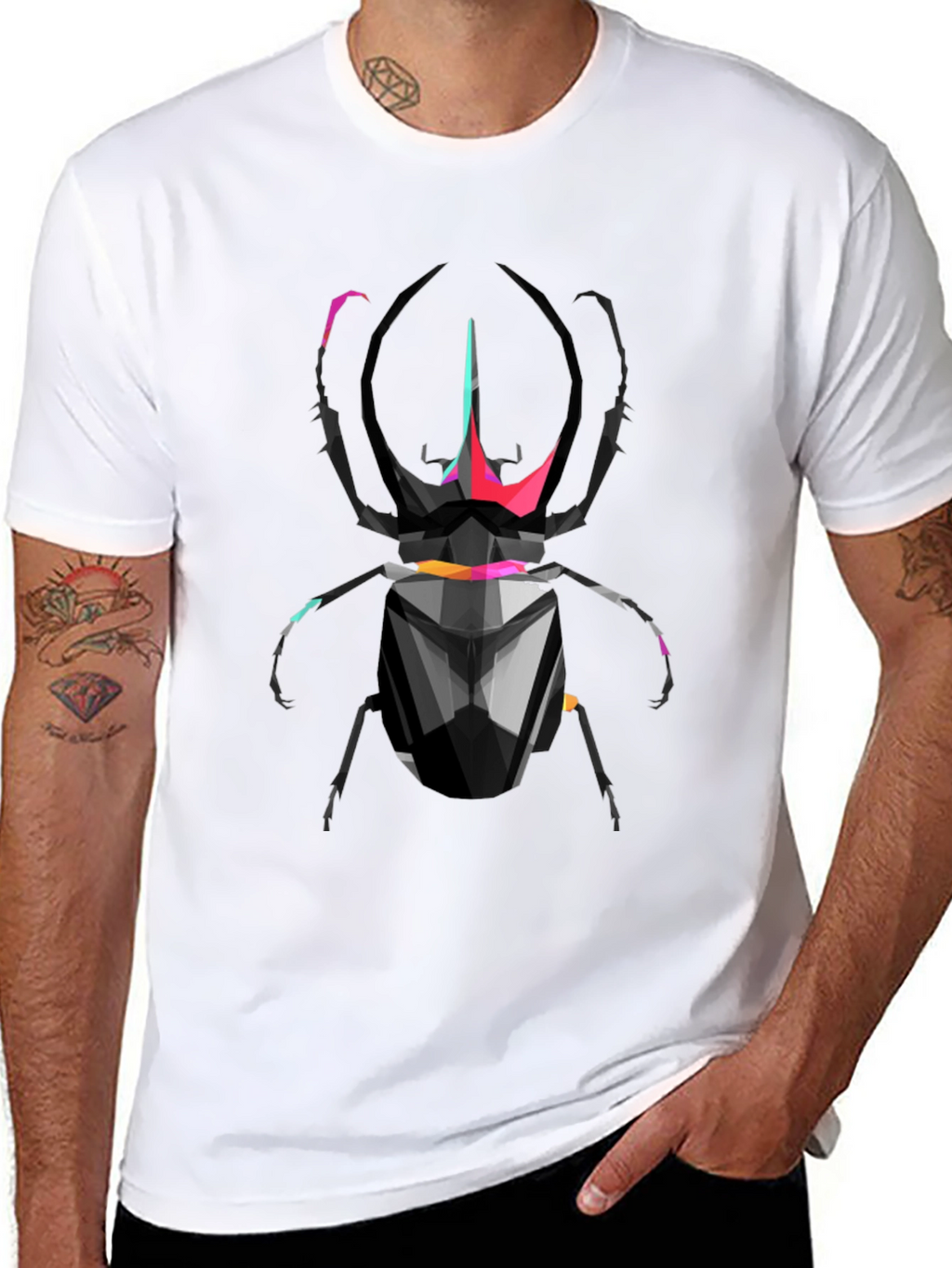 Geometric Scarab Beetle Graphic T-Shirt - Black