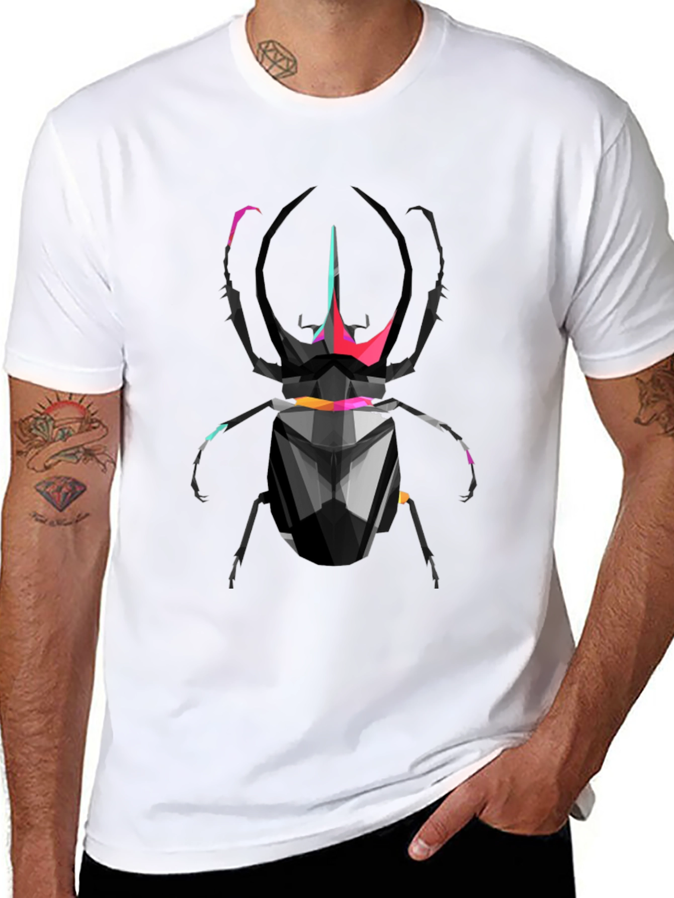 Geometric Scarab Beetle Graphic T-Shirt - Black