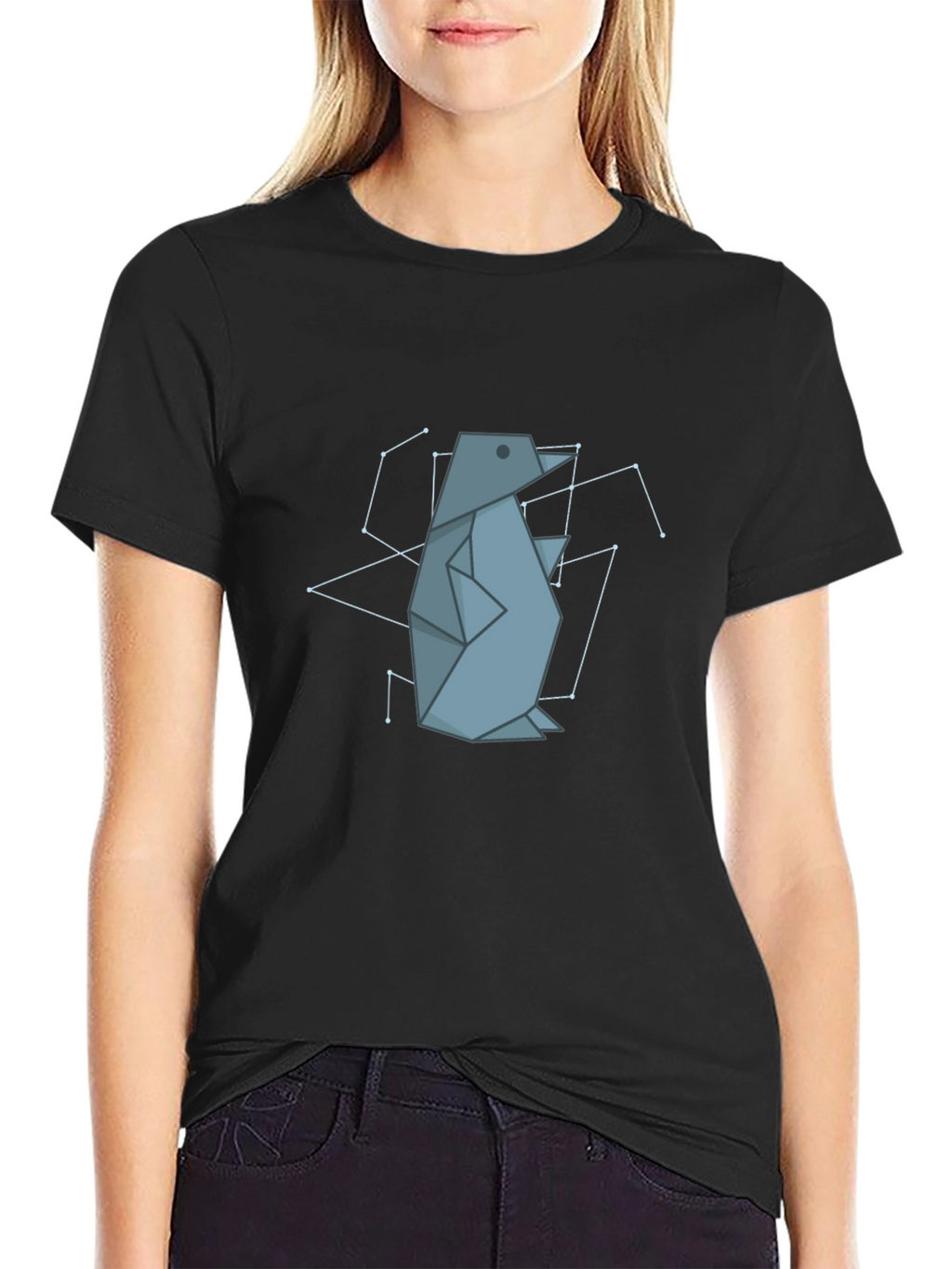 Geometric Penguin Graphic Tee - Black