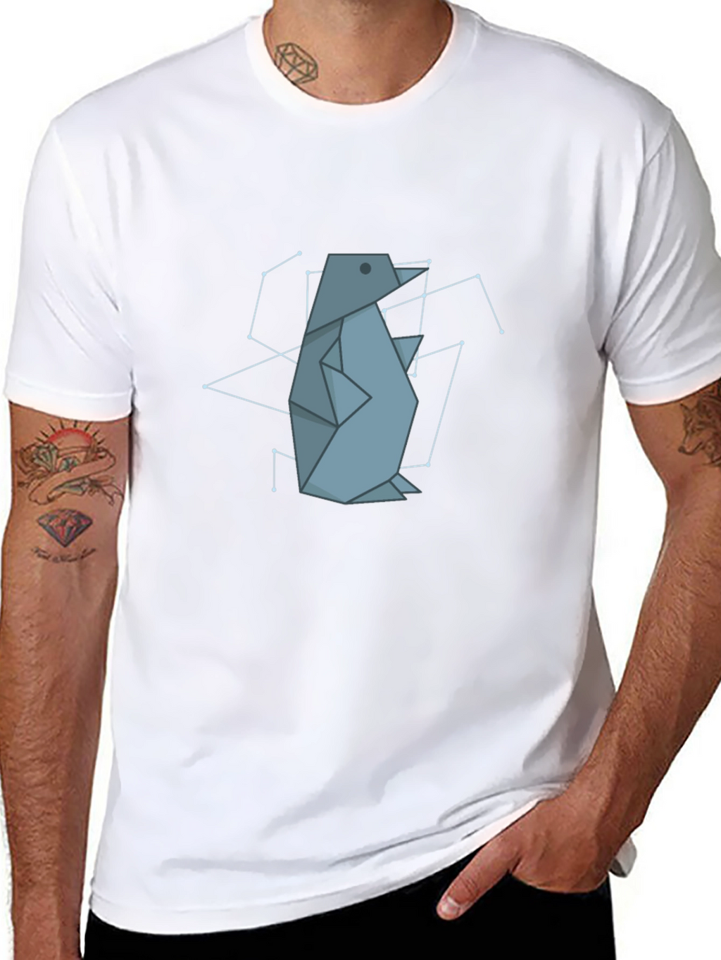 Geometric Penguin Graphic Tee - Black