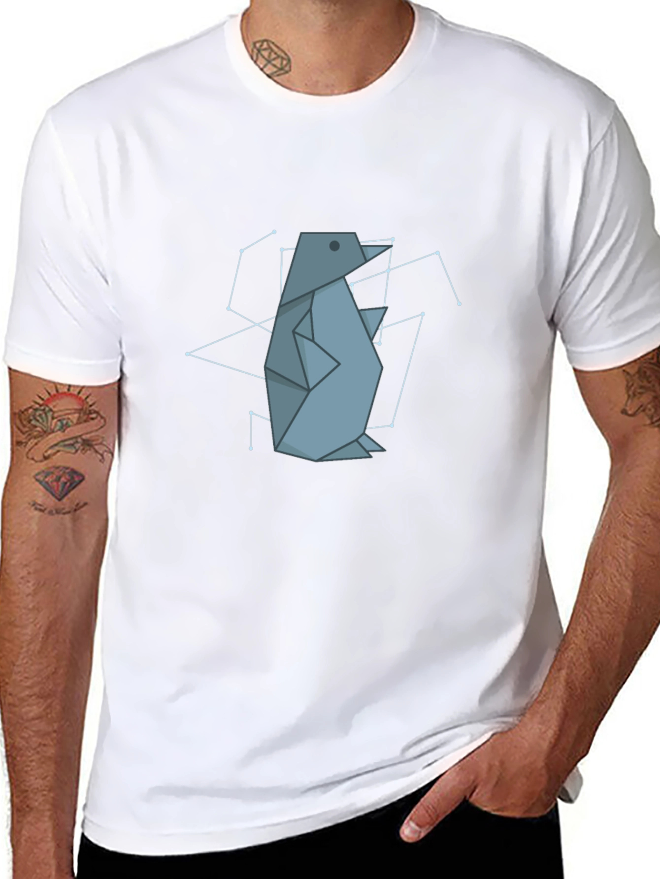 Geometric Penguin Graphic Tee - Black