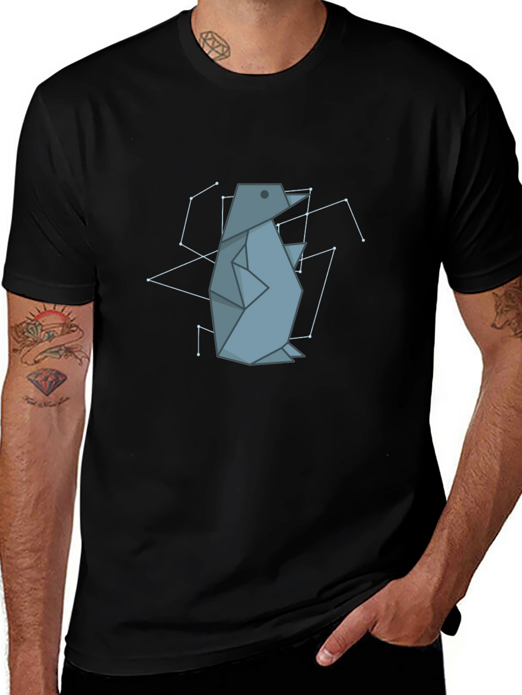 Geometric Penguin Graphic Tee - Black