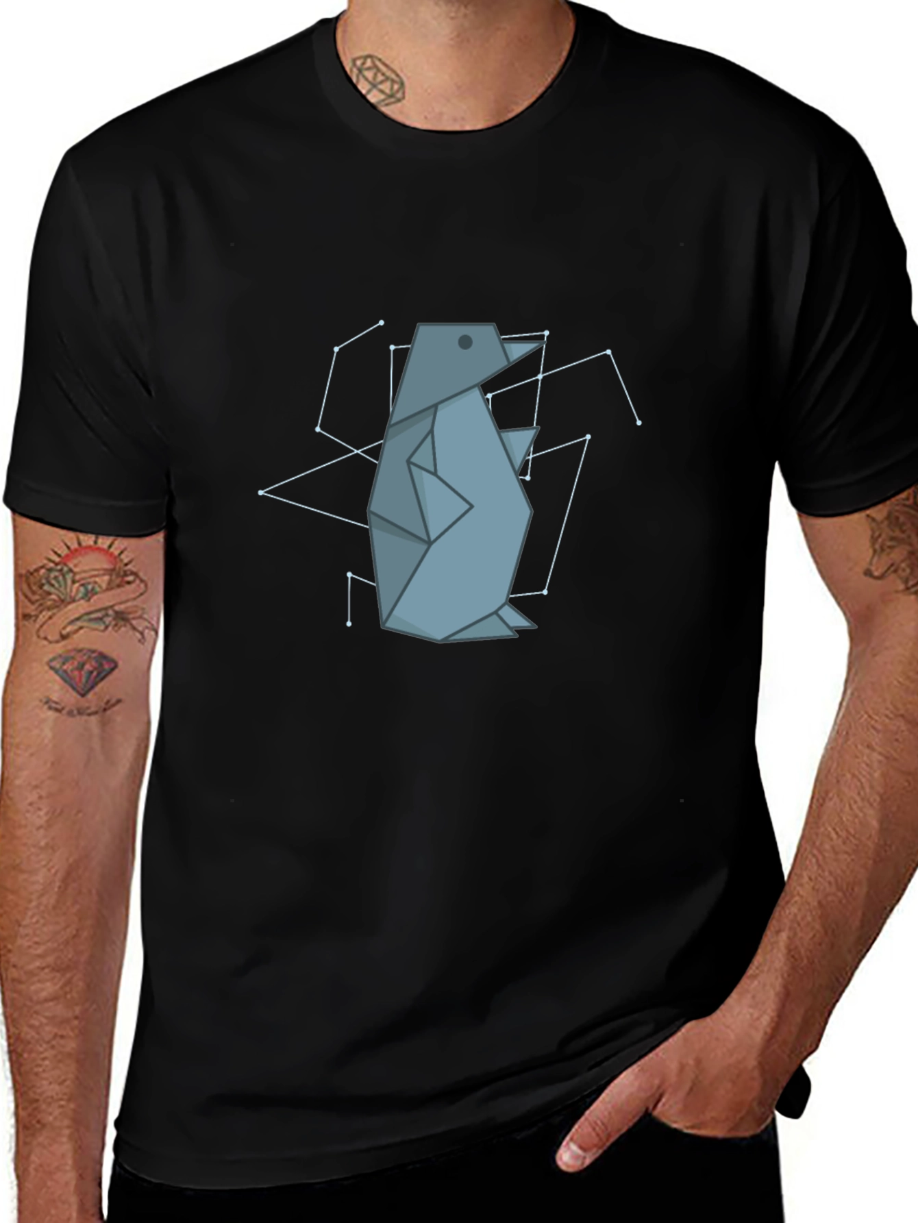 Geometric Penguin Graphic Tee - Black