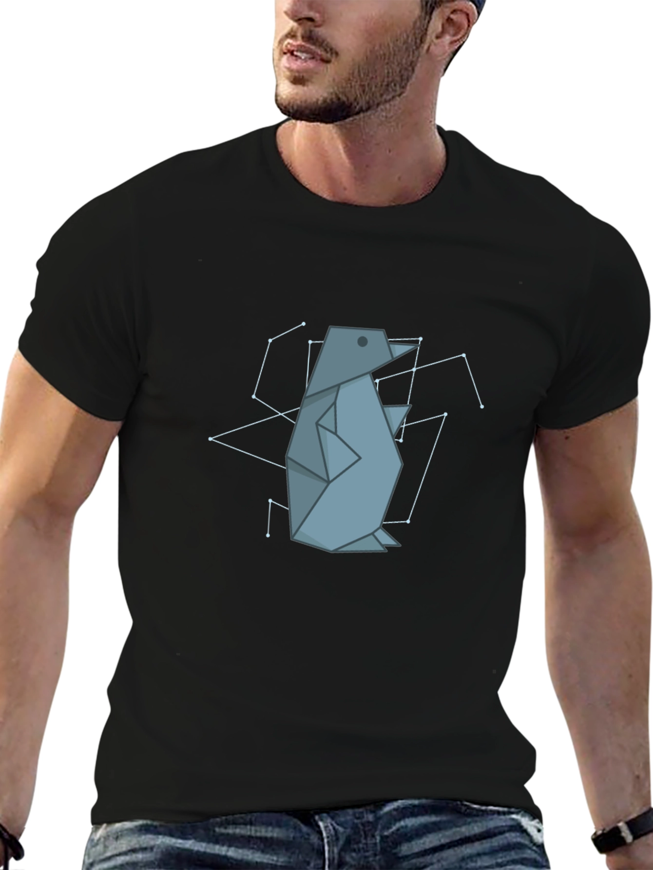 Geometric Penguin Graphic Tee - Black